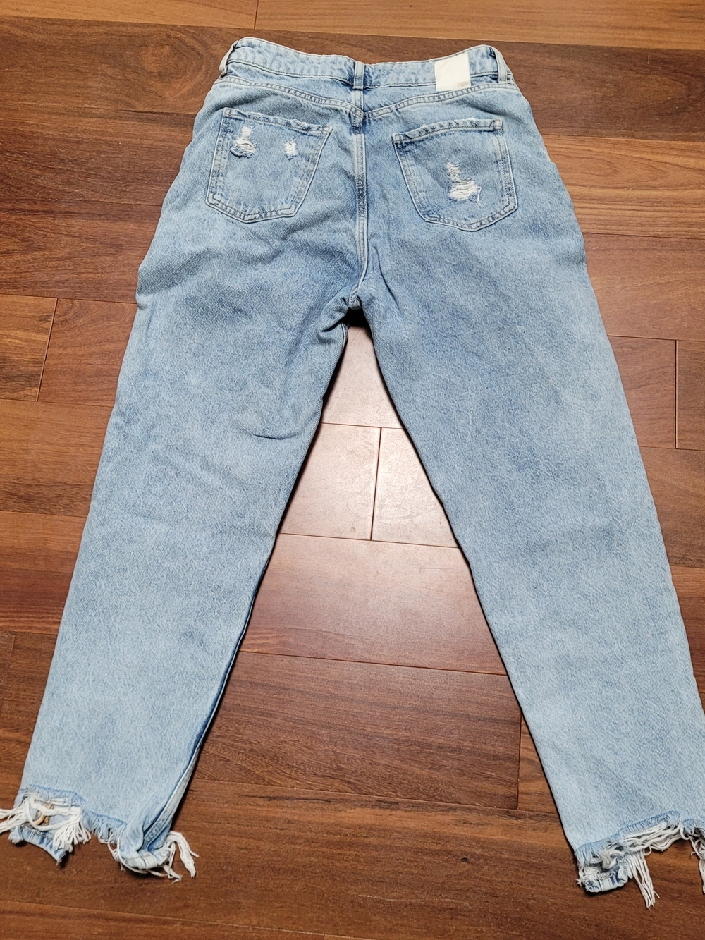 Zara Denim Jeans Straight Leg High Waisted Button Up Raw Hem Light Distressed 8 - Picture 6 of 14